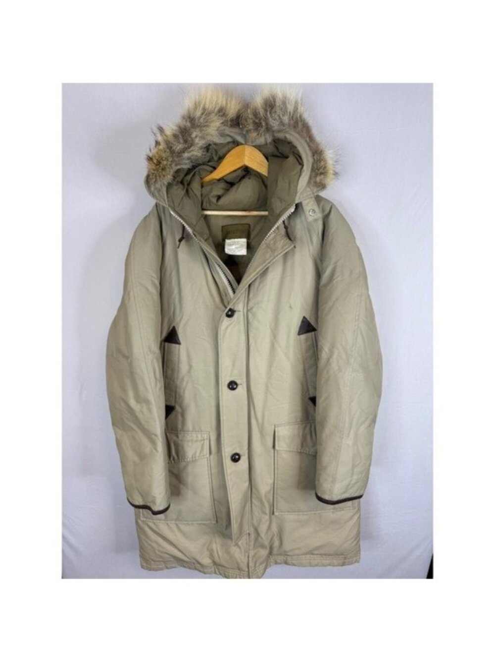 Vintage Climatisier Down Parka Fur Trim Hood Tan Mens 42 ILGWU Canada 80s